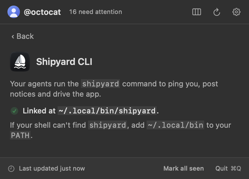 The Set up shipyard command view, with the command linked.